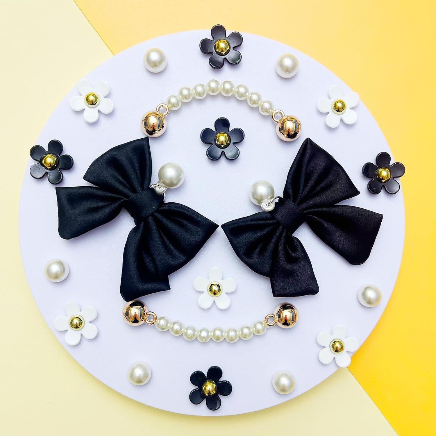 Amazon Cross-border Bowknot Pearl Accessories Pearl Chain Accessories Small Flower Cute Accessories Flower Embellishments