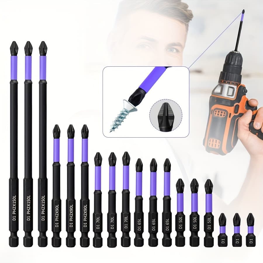 New D1 Strong Magnetic High Hardness PH2 Anti-Slip Impact-Resistant Cross Screwdriver Bit Set for Electric Screwdriver