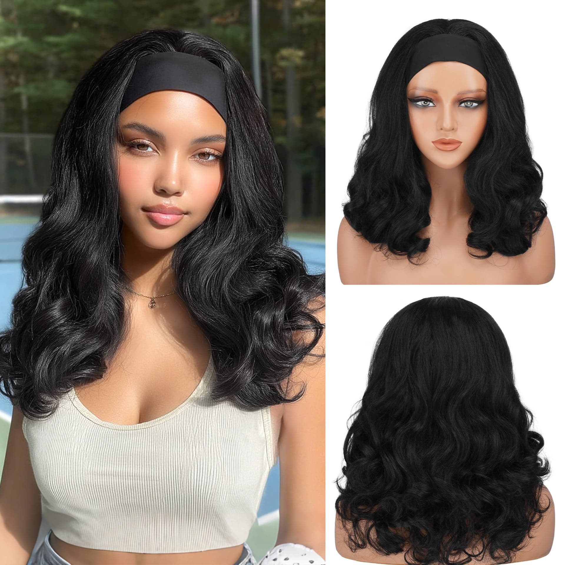 Cross-border new product foreign trade wig chemical fiber headgear women's temperament hairband black long curly ice silk hairband yaki wig