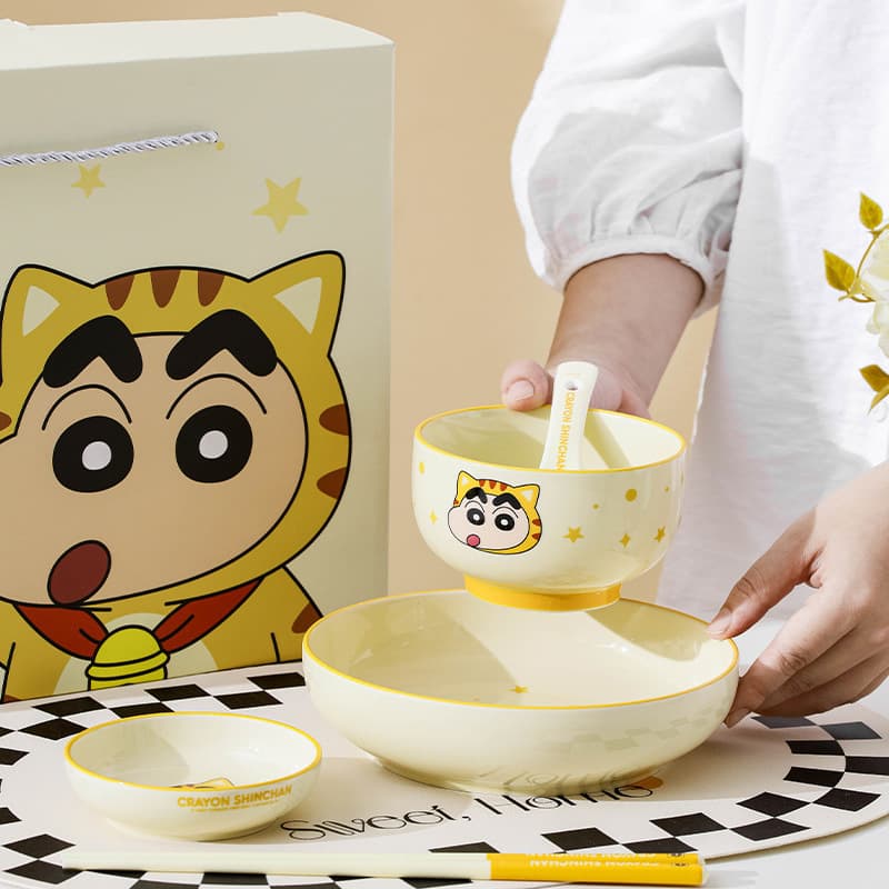 Crayon Shin-chan Collaboration Single-Serving Tableware Set, Animal Series Ceramic Rice Bowl, Cute High-Aesthetic Bowl and Dish Gift Box