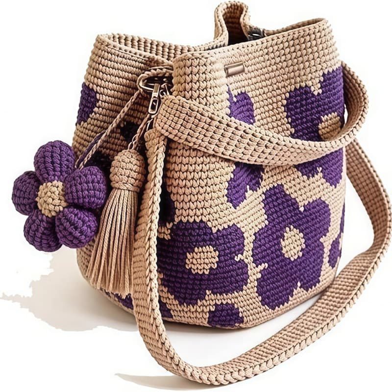 Hand-Crocheted Flower Tote Bag Large Capacity Woven Shoulder Bag Cross-Border Bestseller