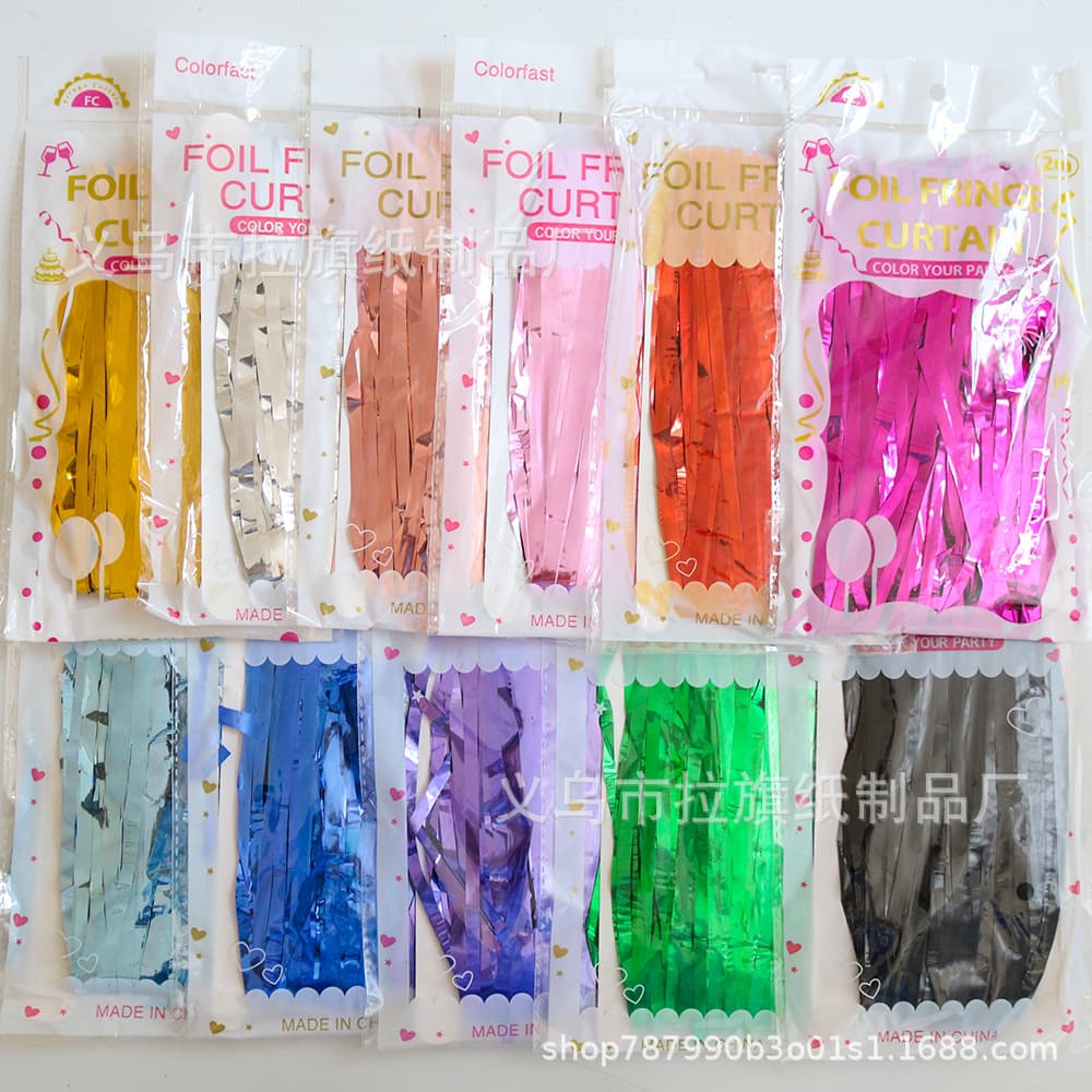 Rain silk curtain 1*2 meters rain silk ribbon bright gold wedding stage background layout tassel rain silk curtain manufacturer wholesale