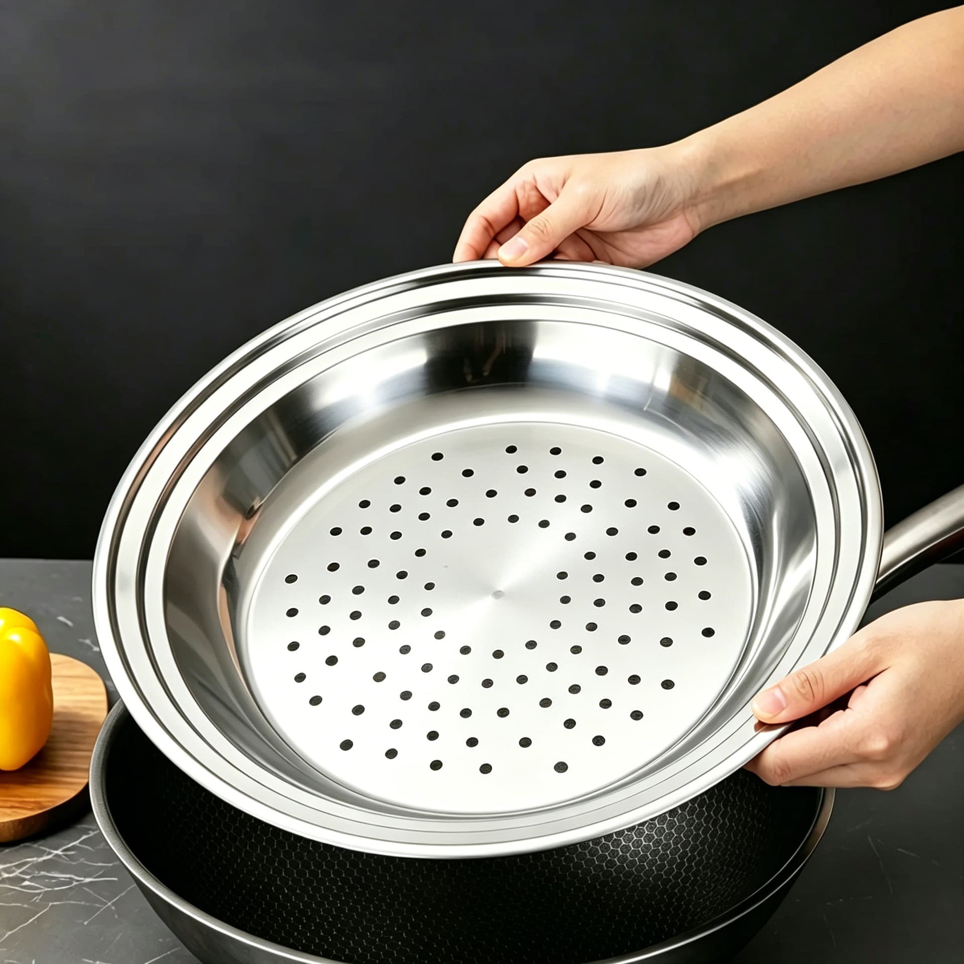 Stainless Steel Wok Steamer Tray, Wok Steamer Rack, Thickened Steamer Insert, Round Steamer with Dense Steam Holes