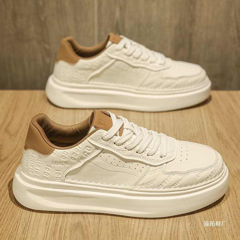 White Casual Shoes for Men 2025 New Summer Breathable Versatile Work Leisure Thick Sole Heightening Sports Sneakers