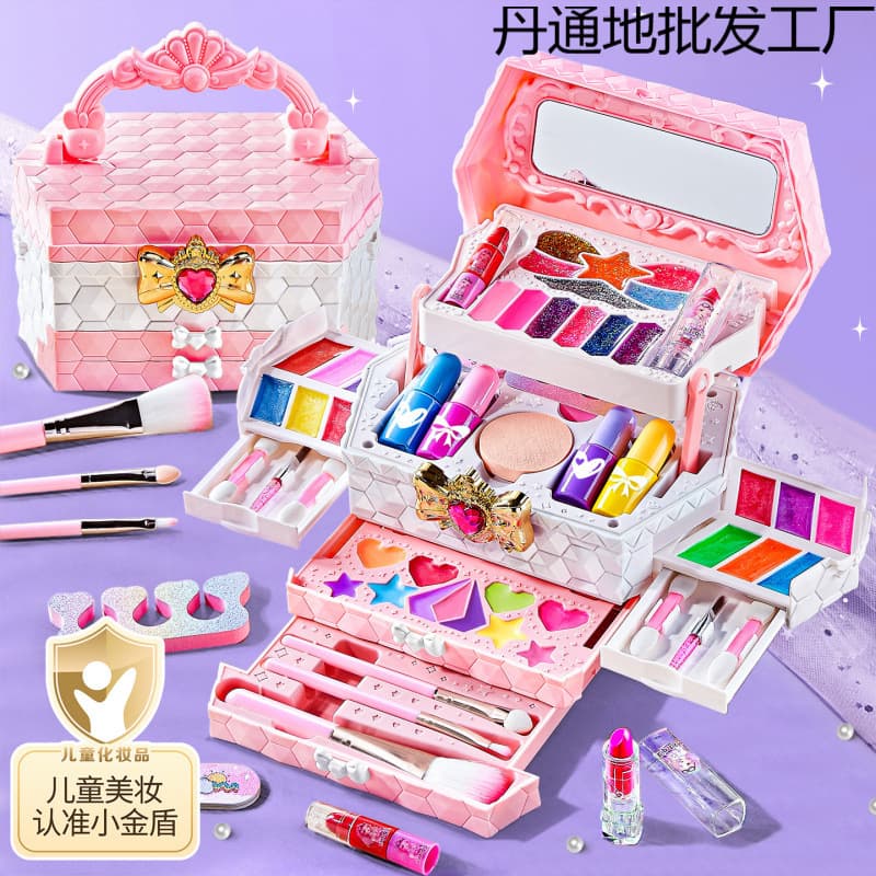 Children's Makeup Set for Girls, Washable Toy Princess Cosmetics Gift Box with Nail Polish, Birthday