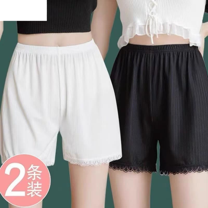 Summer Ice Silk Loose Home Short Pants Women's Bottoming Shorts Safety Shorts Polyester Fiber Thin Model Suitable for Summer