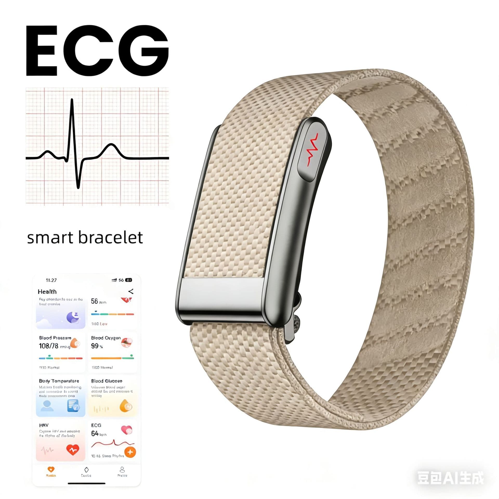 New Waterproof Screenless Health Monitor Fitness Tracker Medical-Grade ECG Smart Bracelet Smart Band