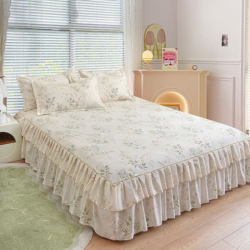 Korean Style Bed Skirt, Imitation Cotton, Skin-Friendly Bed Skirt, Single Piece, Single/Double Bed Cover, Three-Piece Set, Double-Layer Lace Bed Skirt, Bed Cover, Free Shipping