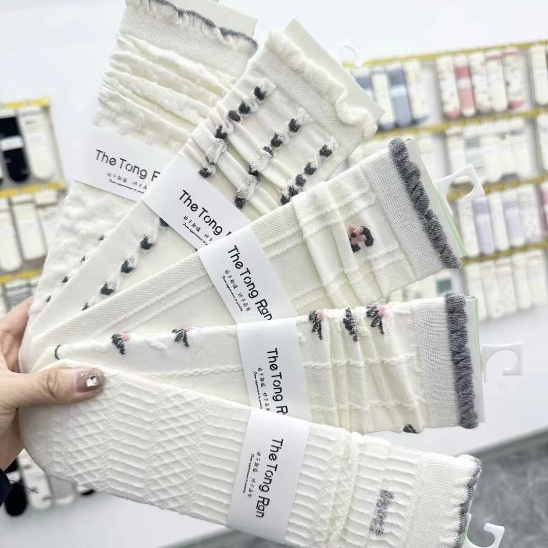 Tongran Lolita Cardboard Net Cotton Stacking Socks for Women, Combed Cotton Socks, Korean and Japanese Style Socks Set