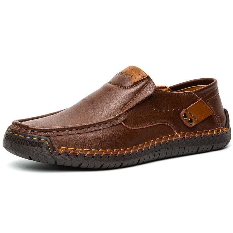 Cross-border AliExpress British Leather Shoes Men's Casual Loafers Genuine Leather Large Size Handmade Stitched Casual Leather Shoes