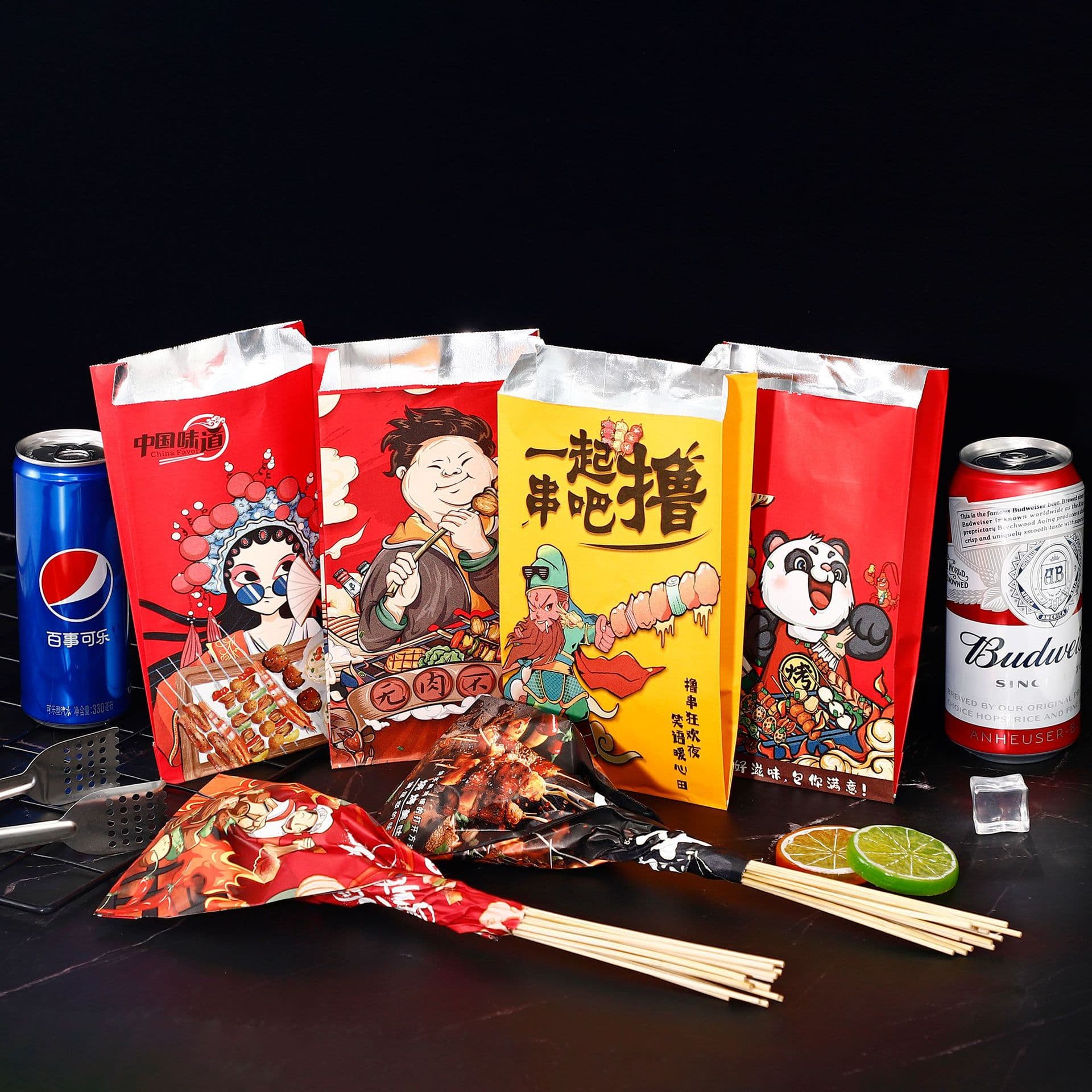 Barbecue takeaway bag, foil bag, aluminum foil insulation takeaway-specific skewer fried skewer oil-proof packaging bag, commercial use