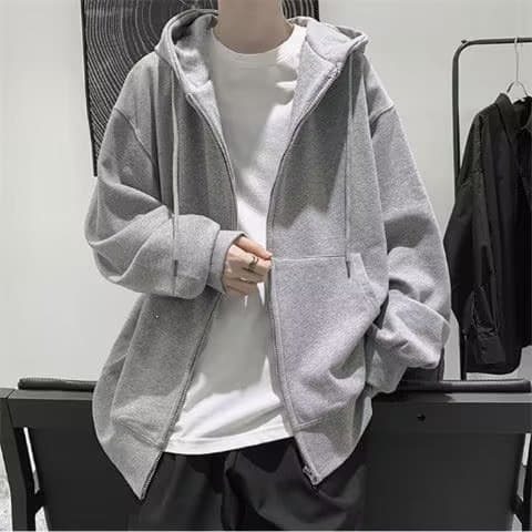 Men's Hooded Sweatshirt New Autumn Winter Korean Style Loose Casual Solid Color Outerwear Drop Shipping Cardigan
