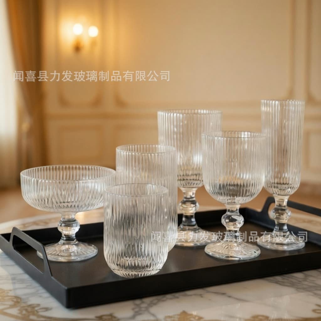 Wholesale European style vertical pattern primary color cooking wine cups champagne cups ice cream bowls creative and elegant home hotel wineware