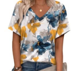 2026 New European and American Cross-Border Women's Fashion Amazon Small V-Neck Printed Button Blouse Women's Shirt Custom