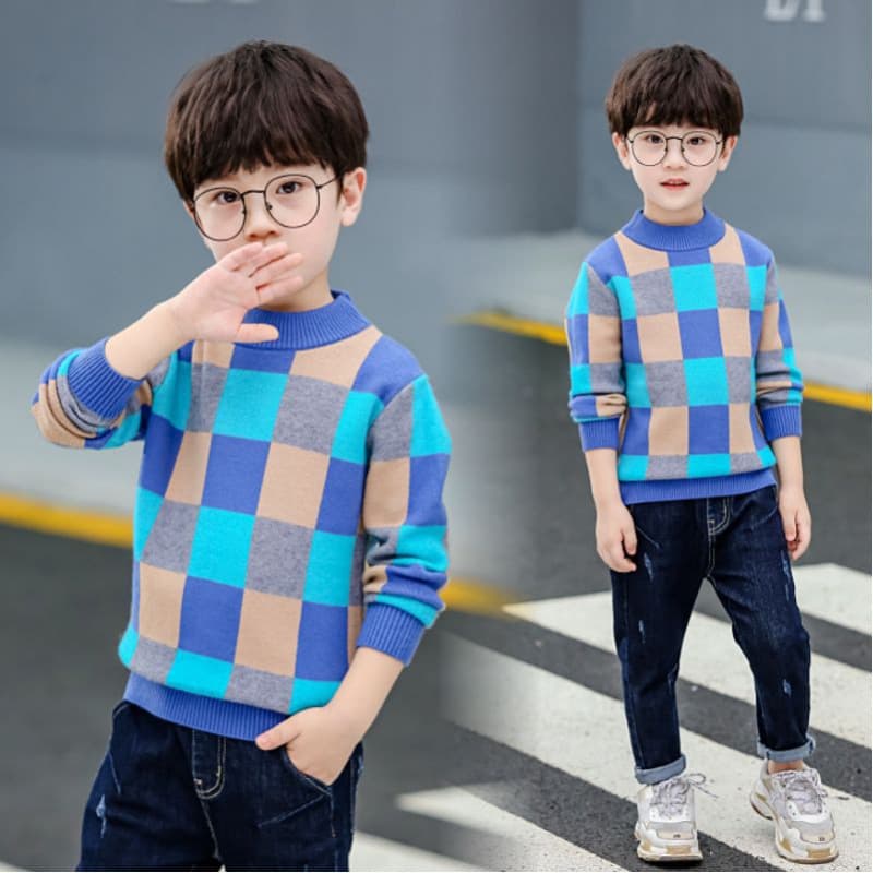 Boys' Fleece-Lined Thick Knit Sweater 2025 Autumn/Winter New Korean Style for Older Boys