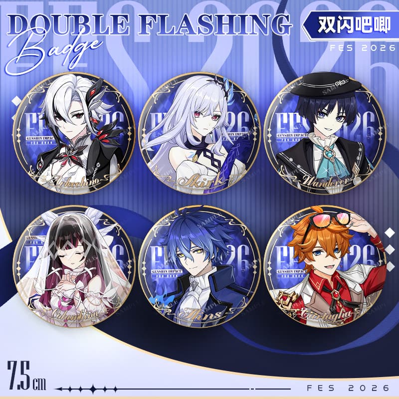 Genshin Impact 2026 Celebration Series Badge Double Flash Large Badge Girl Flins Anime Game Merchandise Decoration Gift