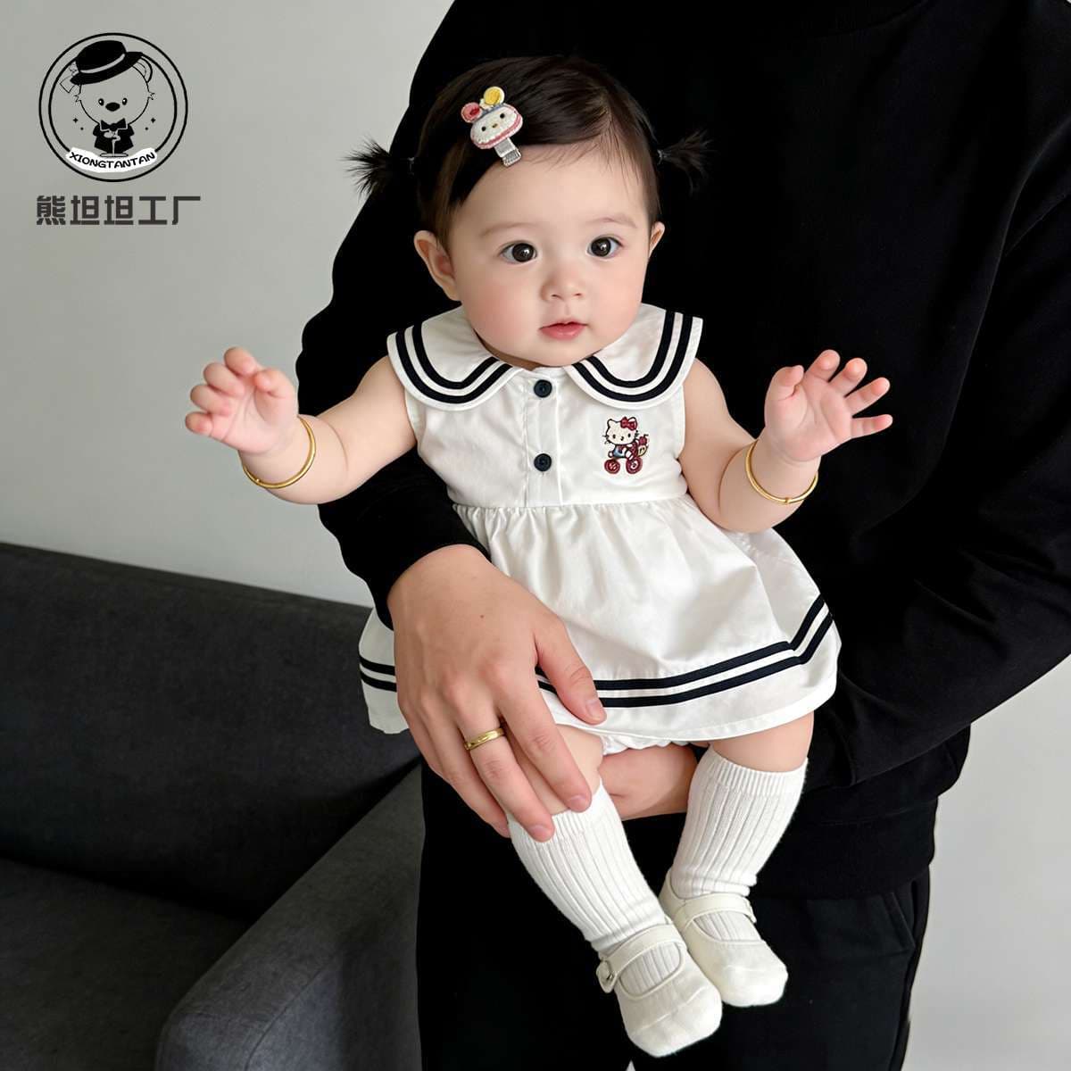 Summer baby bag one-piece jumpsuit for small month old female baby crawling suit navy style newborn baby skirt harem