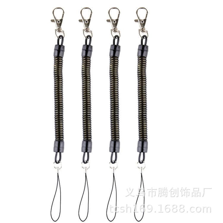 Plastic Black Spring Lanyard Keychain Anti-Loss Fishing Rod Phone Strap EVA Plastic Elastic Lanyard