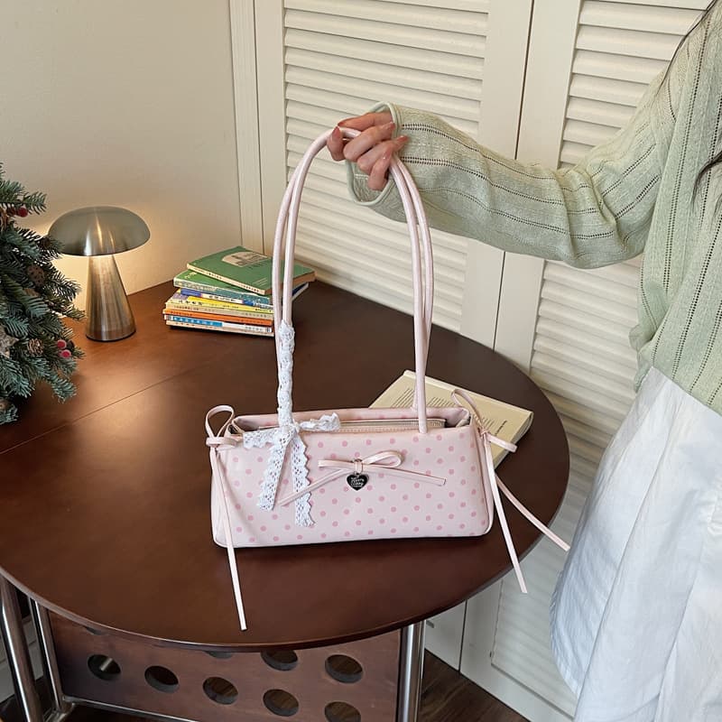 Summer Trendy Polka Dot Bow Underarm Bag Women 2026 New Fashion Baguette Bag Commuter Daily Shoulder Bag