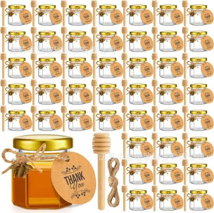 45ml Hexagonal Honey Bottle Set, Sample Honey Bird's Nest Gift Split Bottle, Glass Honey Jar, Jam Jar