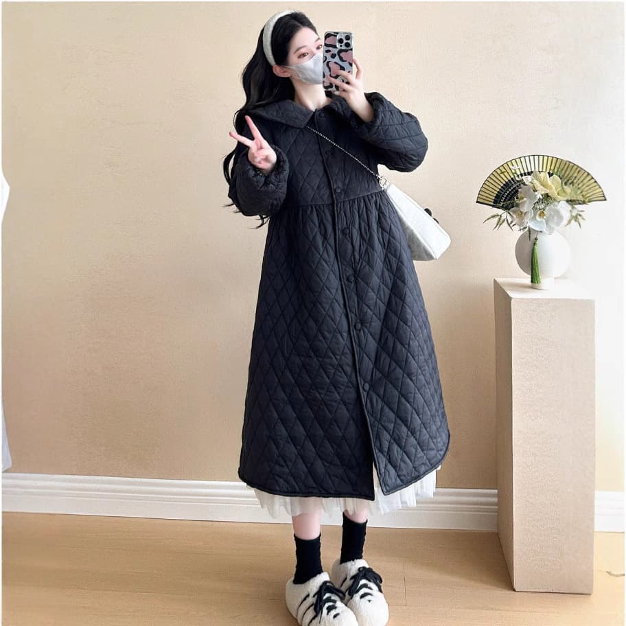 2024 Winter New Maternity Wear Korean Style Fashion Sweet Elegant Trendy Mom Loose Belly-Covering Mid-Length Cotton Jacket