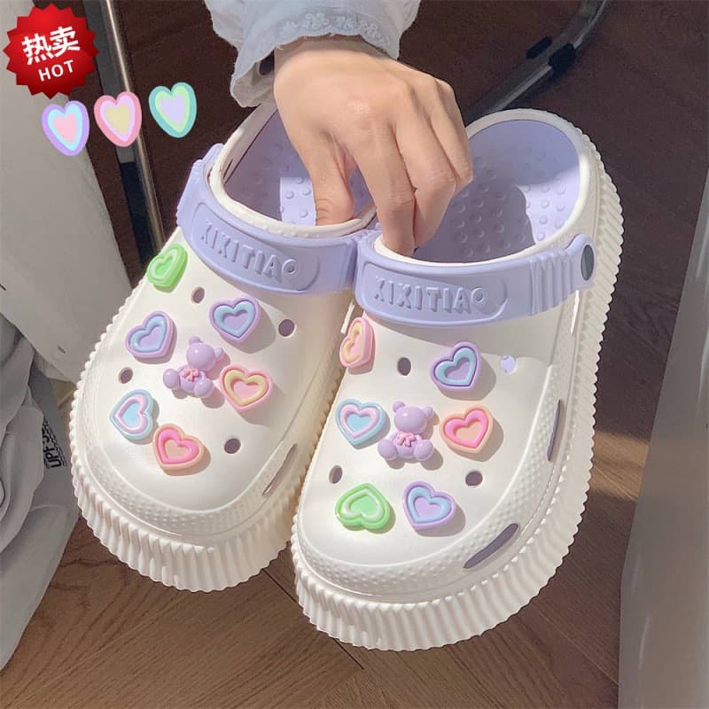 Girly Student Beach Sandals Women Summer Creative DIY Platform Thick Sole Marshmallow Feel Cute Perforated Shoes Crossover
