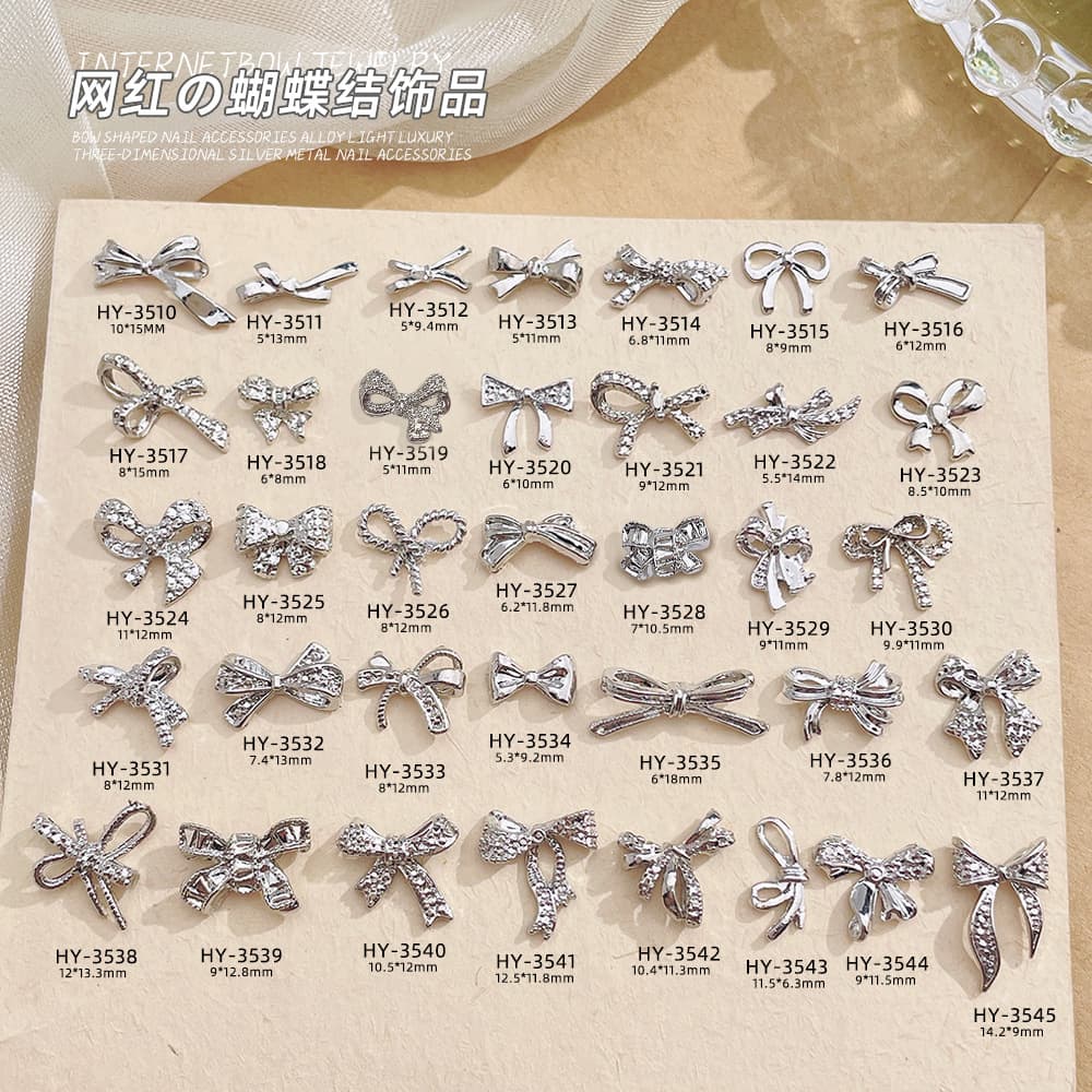 New Style White K Bow Nail Art Accessories Cyber Celebrity Light Luxury Three-Dimensional Alloy Bow Tie Accessories DIY Nail Decoration