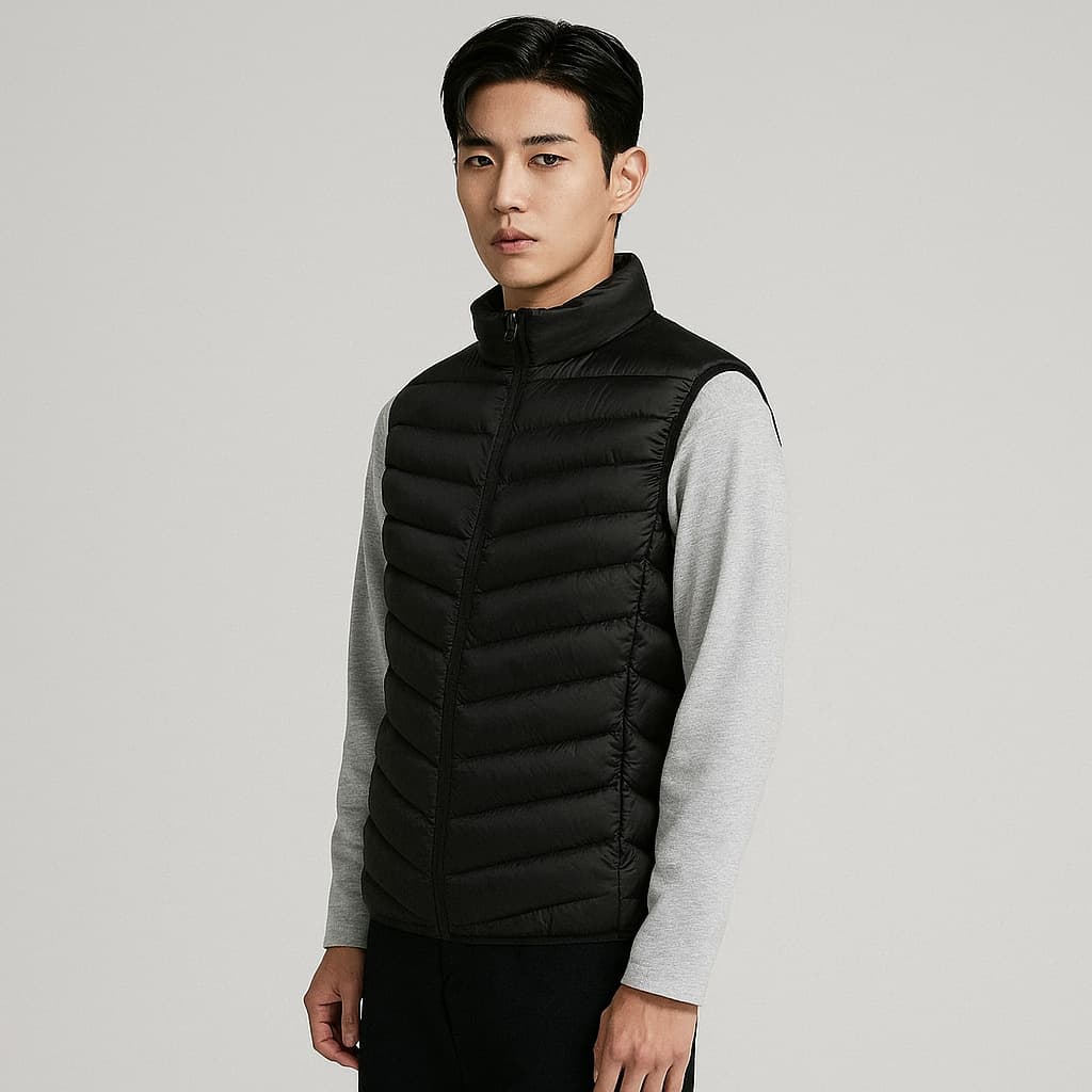 Pinghu Chixin Men's 90% Down New Style Stand Collar Vest, White Duck Down Lightweight Down Jacket Vest Large Size Coat