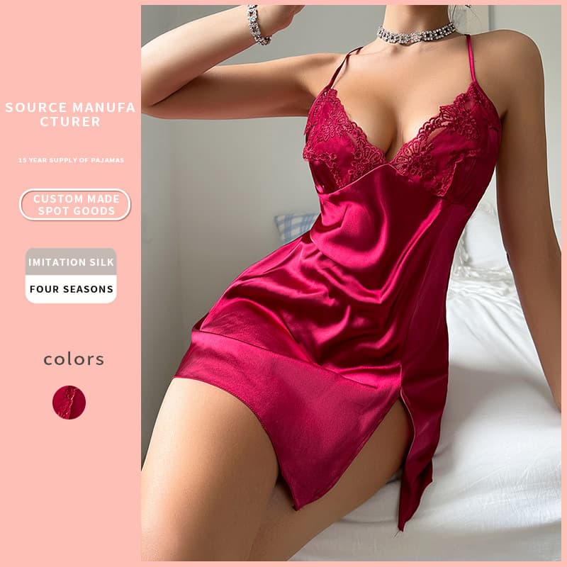 European and American Style New Women's Nightgown Sexy Deep V Lingerie 7 Temptation Simple Robe Homewear Wholesale