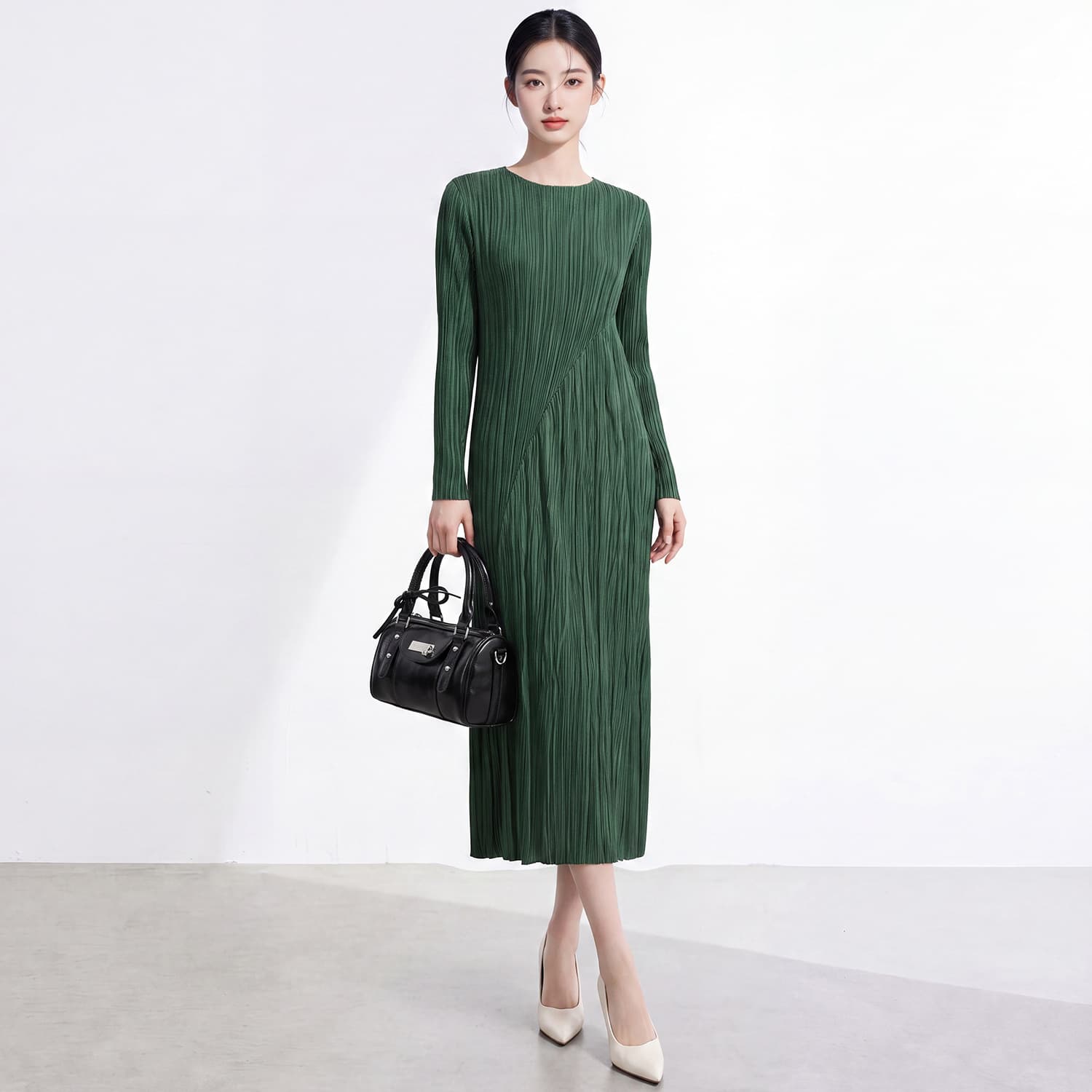 Miyake Long-Sleeve Dress Autumn 2026 New Pleated Skirt Nanyou High-End Women's Fashion Premium Quality OEM Factory