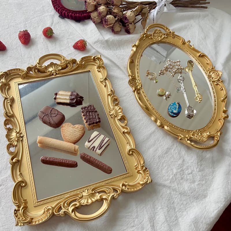 French Vintage Palace Relief Gold Irregular Mirror Vanity Mirror Decorative Mirror DIY Wall Photo Prop Tray