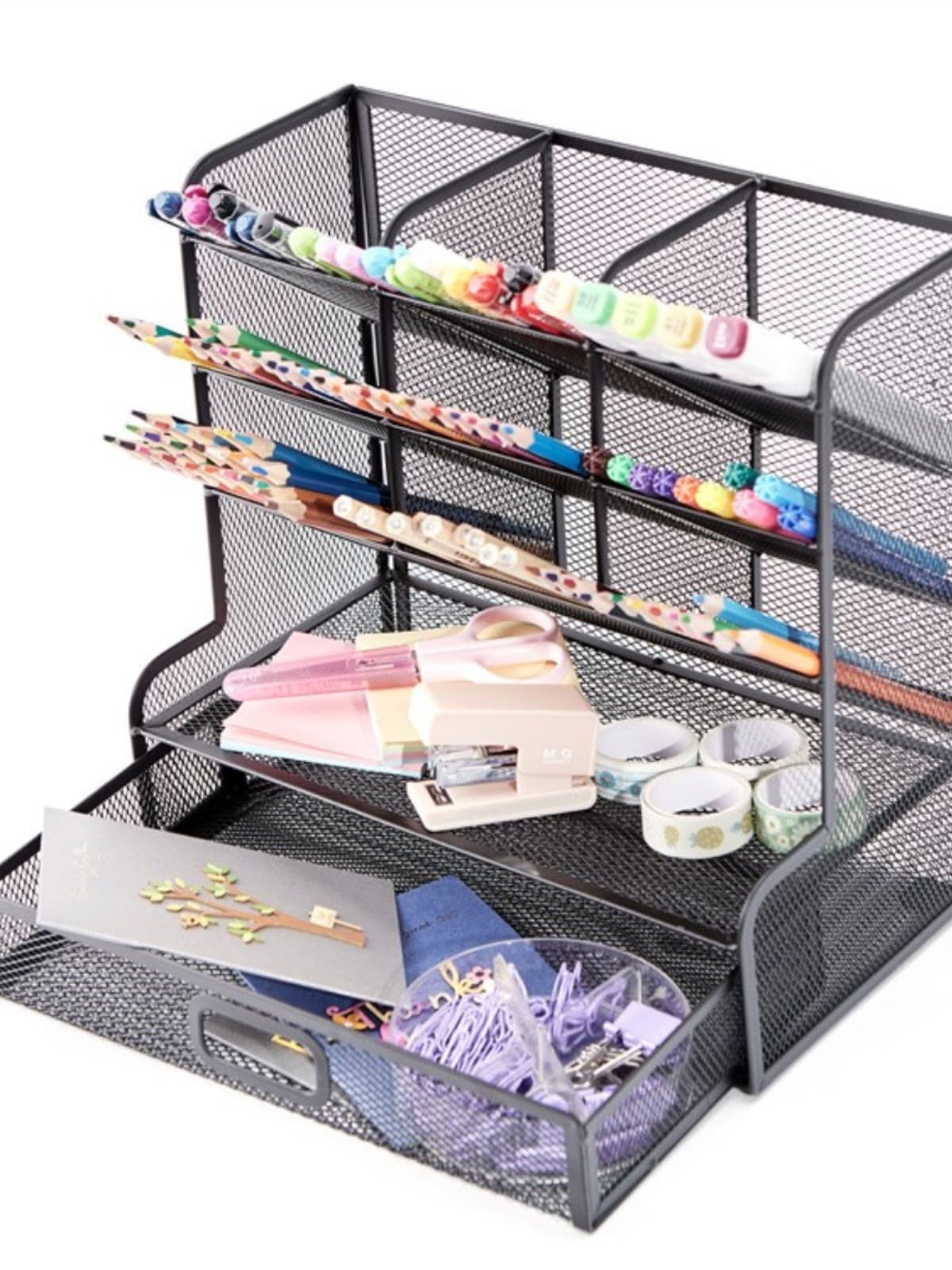 Metal Mesh Multi-Functional Office Stationery Pen Holder, Marker Pen Organizer, Kindergarten Storage Rack, Art Studio Color Pen Basket
