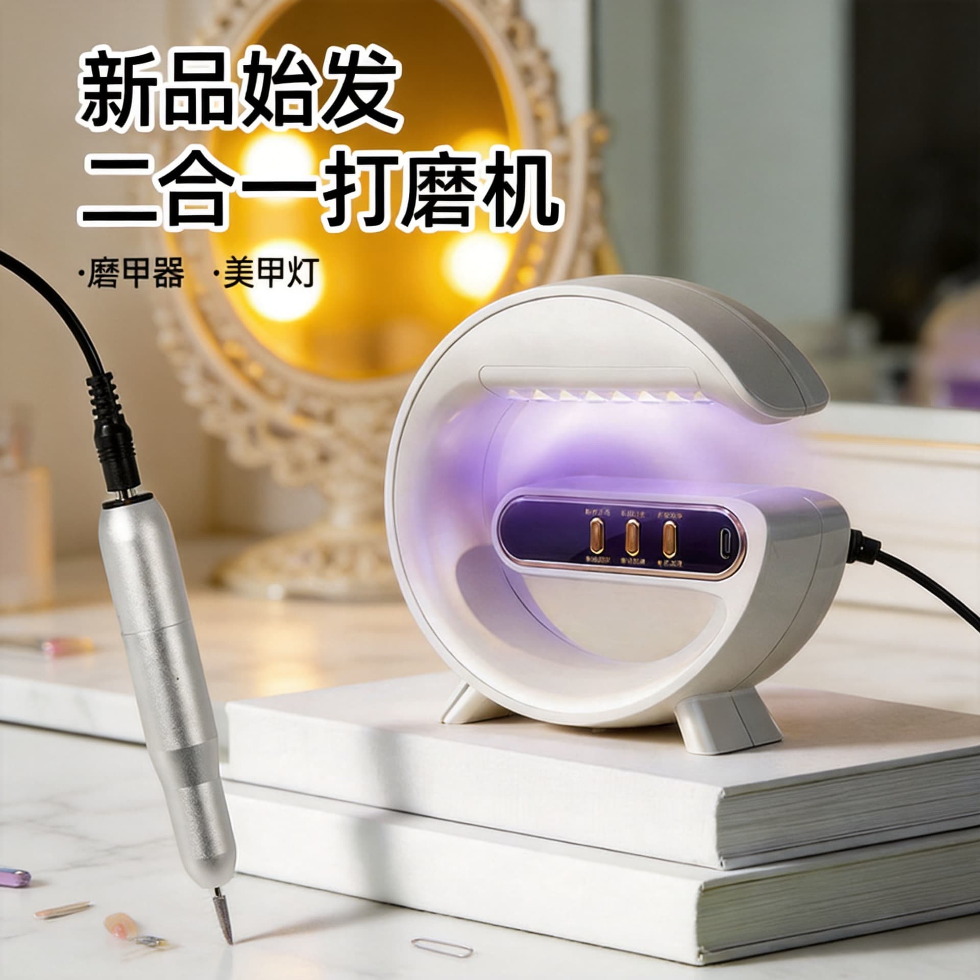 Multifunctional Electric Nail File 2-in-1 Grinder Nail Lamp Home Nail Tool