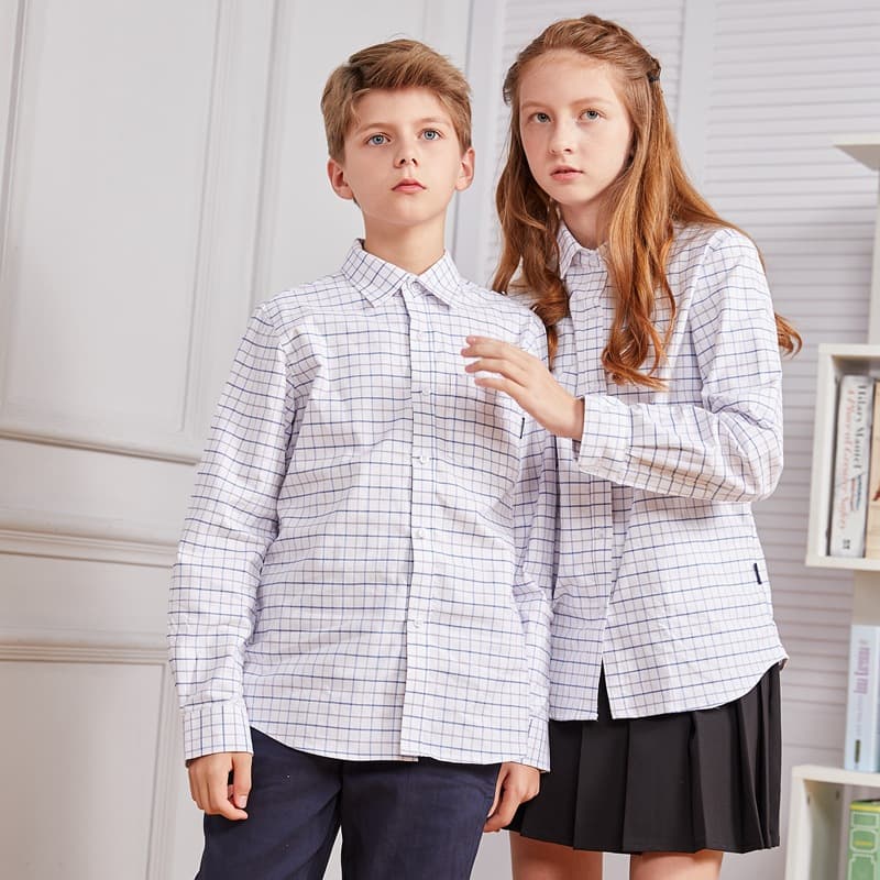 Men's and women's school uniforms children's plaid shirts spring and autumn long-sleeved shirts college style primary school uniforms class uniform tops