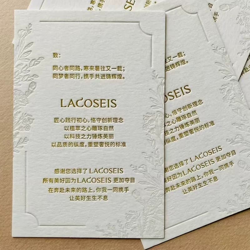 Letterpress cotton paper cards for business cards, postcards, invitations, and gold foil debossed printing