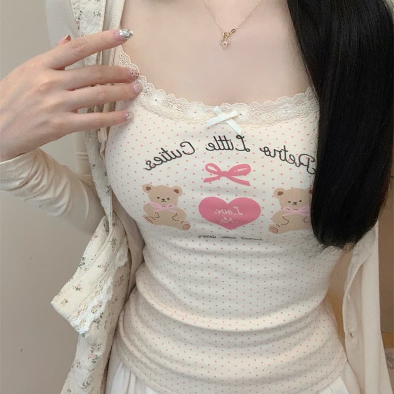 Spicy Girl Lace Flower Edge Bow Tank Vest Women's Chest Pad Cotton Summer Sleeveless Cute Top Women's Rayon Camisoles Tanks
