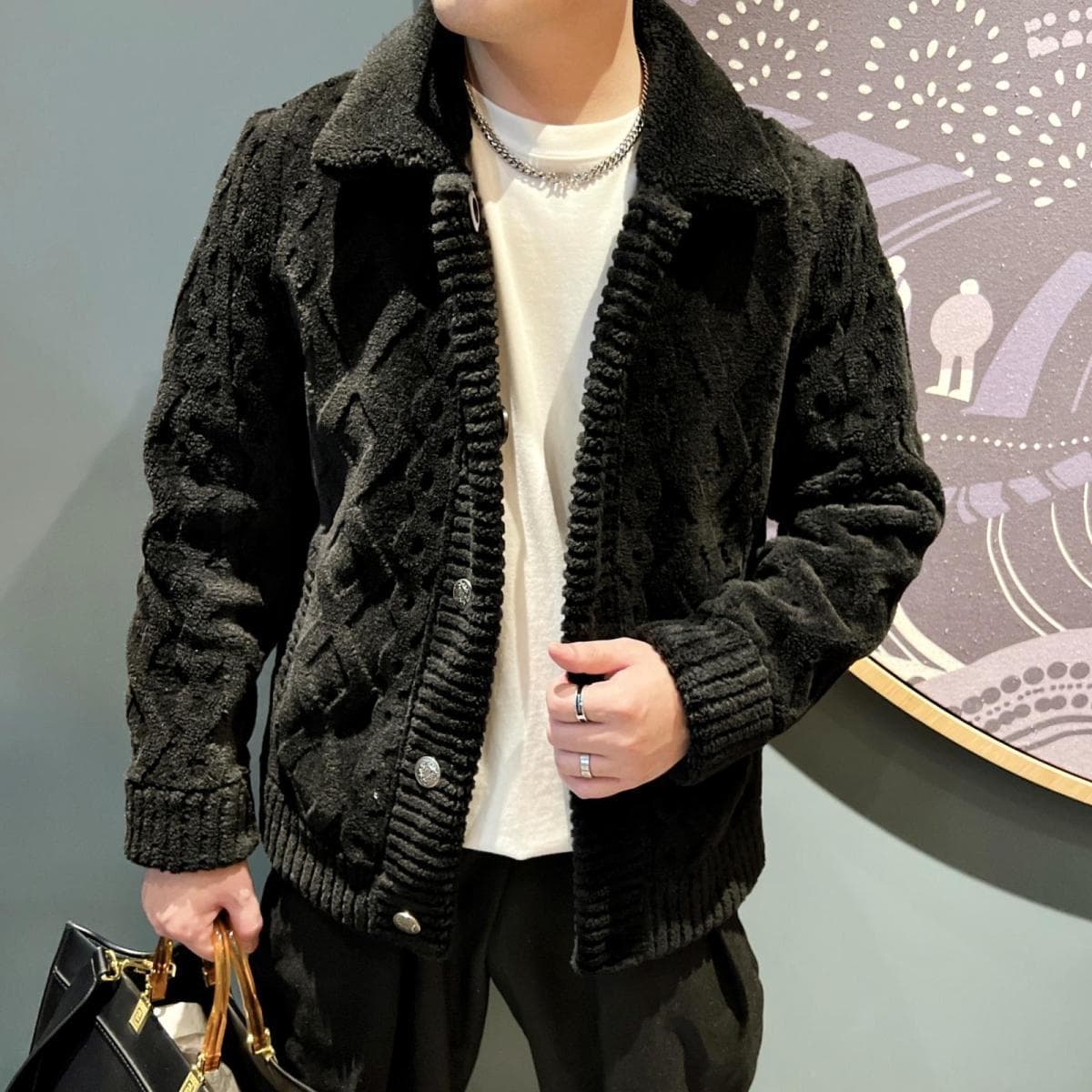 High-end spring and autumn lapel sweater jacket for men, light luxury cardigan sweater, European style fashion brand jacket top
