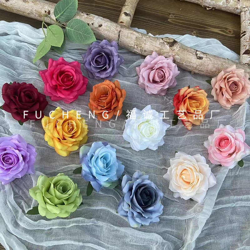 Capsicino Rose Flower Head Gift Box Decoration Artificial Flower Rose Flower Wall Silk Flower Decoration Foreign Trade Export