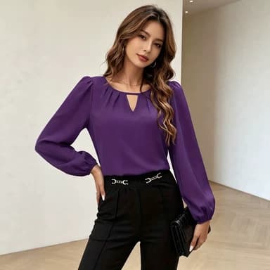 2026 Cross-border Women's Fashion Amazon New French Long Sleeve V-Neck Plus Size Chiffon Blouse Slimming Elegant Top