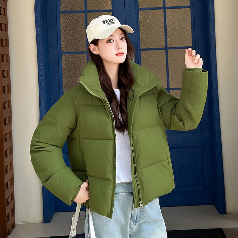 Maillard style stand collar solid color thickened bread cotton jacket for women 2026 new autumn and winter new commuter versatile short jacket