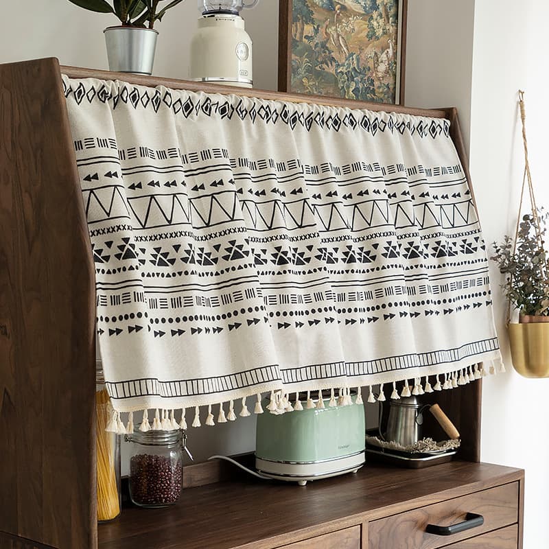 Blended Half Curtain Cabinet Curtain Ethnic Style Door Curtain Cabinet Shoe Cabinet Curtain Dustproof Partition Cloth Small Window Short Curtain Custom