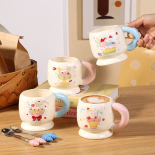 Cute Ice Cream Cup High-Gloss Ceramic Mug with Lid and Spoon Super Adorable Cup Gift Water Cup