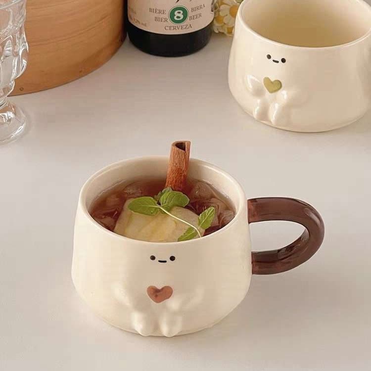 Cute Creative Ceramic Mug for Couples, Heart-Shaped Coffee Cup for Breakfast