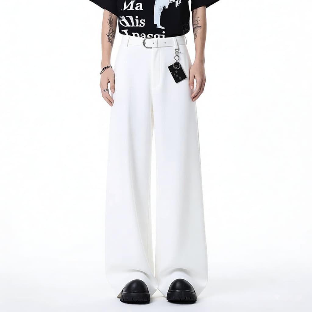 2026 Summer New White Suit Pants Men's Wide-Leg Drape Straight-Leg Floor-Length Loose Casual Pants