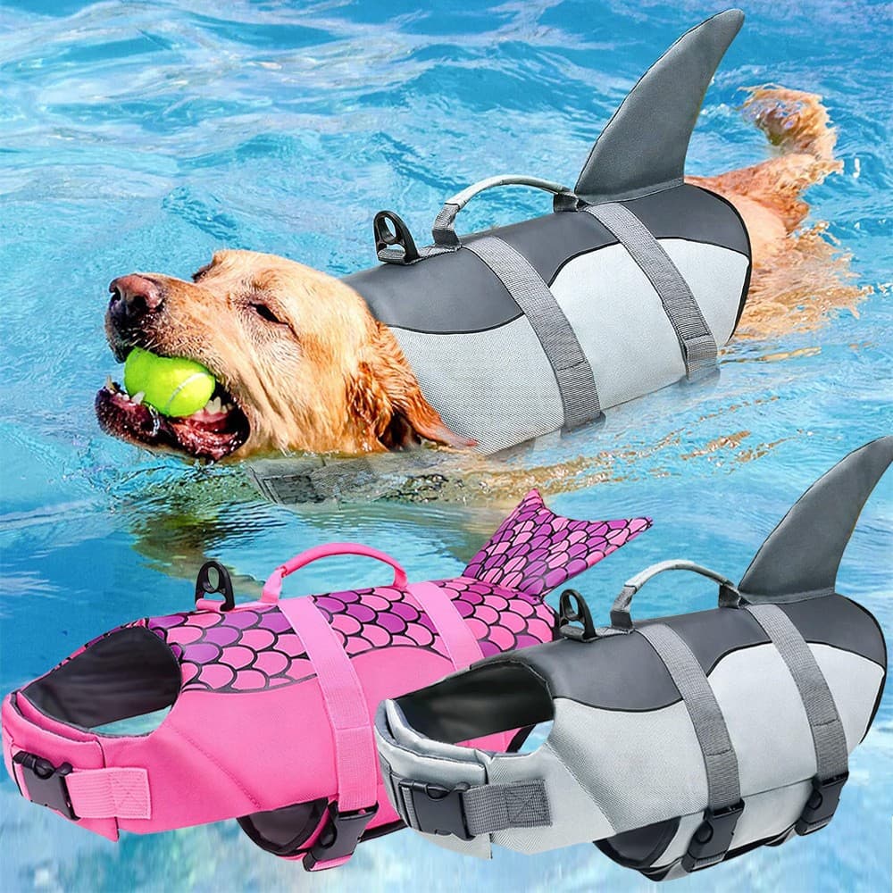 Pet Dog Shark Cartoon Swimsuit Dog Swimming Suit for Small, Medium, and Large Dogs Buoyancy Life Jacket Anti-Drowning Vest