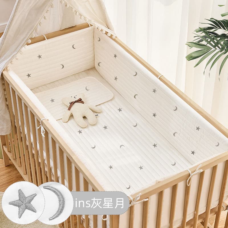 Pure cotton quilted baby crib headboard, children's interlocking bed, newborn baby anti-collision cushioning, removable and washable soft padding.