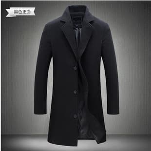 Wool Coat Foreign Trade Autumn Winter New Men's Fashion Korean Slim Fit Mid-Length Trench Coat Wool Material Outerwear Wholesale