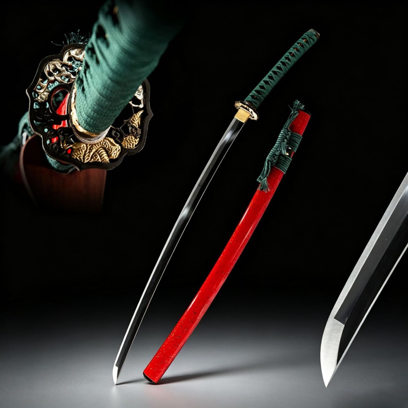 One-Piece High Carbon Steel Reverse-Handle Katana, Handmade Japanese Sword with Curved Grip, Export Unsharpened