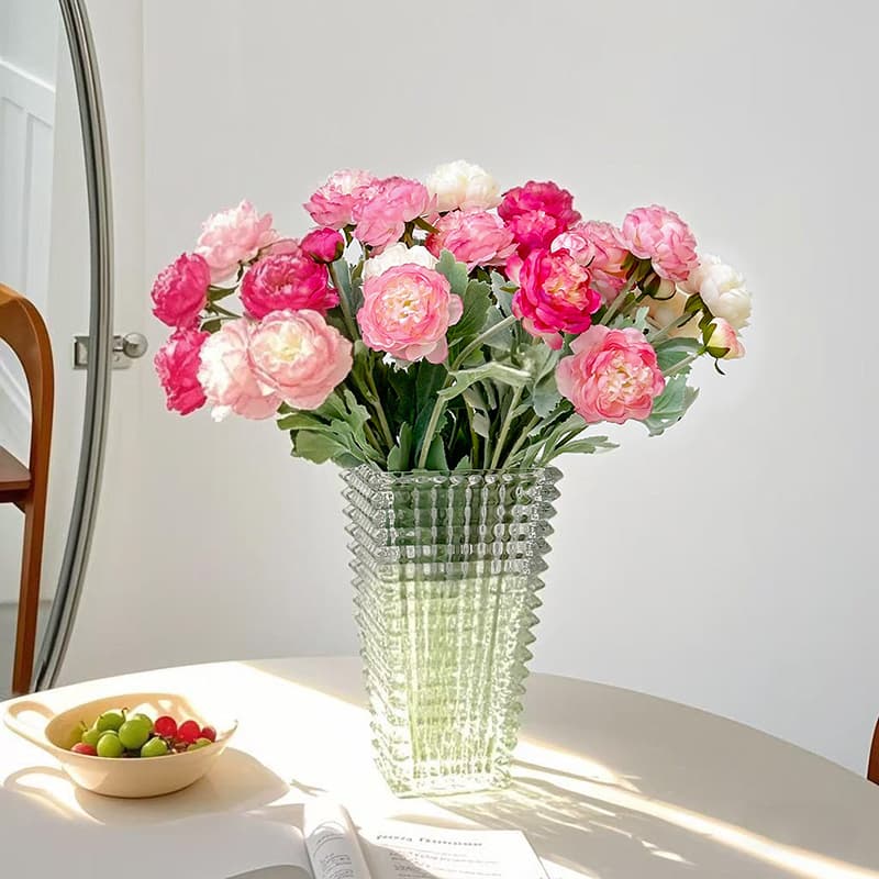 Light luxury high-end glass vase ornaments European-style living room flower arrangement coffee table tea table ornaments transparent peony dew lotus vase