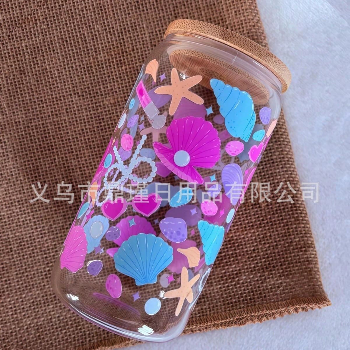 Borosilicate Glass Cup with Lid, Cola Cup with Straw, Transparent Printed Design, High-Temperature Resistant, Home Use Milk Tea Cup